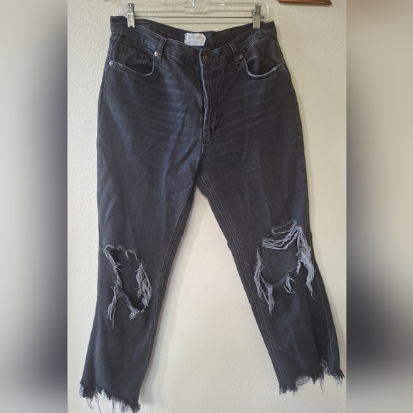 Free People Maggie Mid-Rise Button Fly Crop Straight-Leg Jeans Black Size 30 - Picture 2 of 7